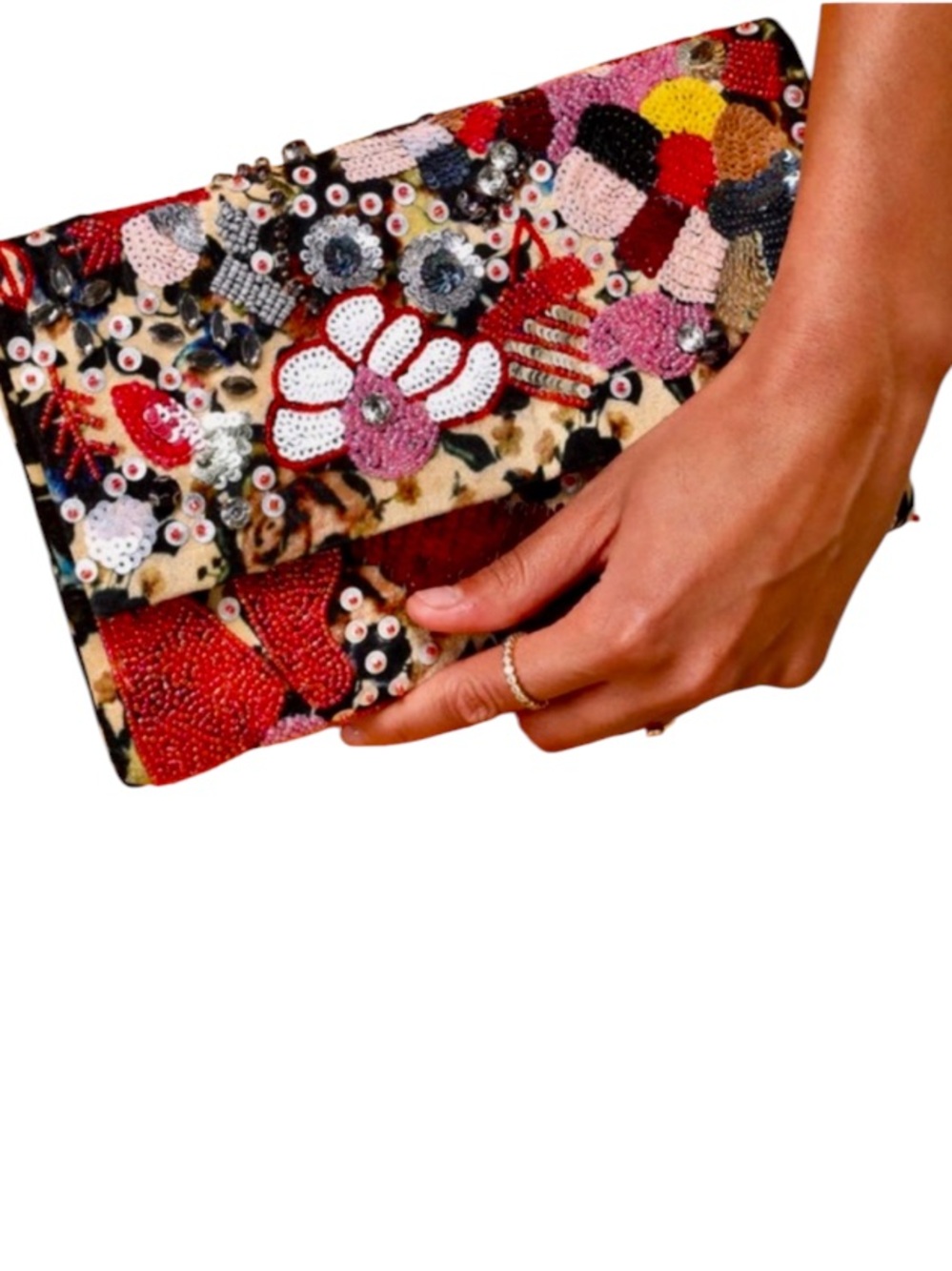 Lulus Multi-Color Beaded Rhinestone Embellished Floral Clutch Shoulder Bag